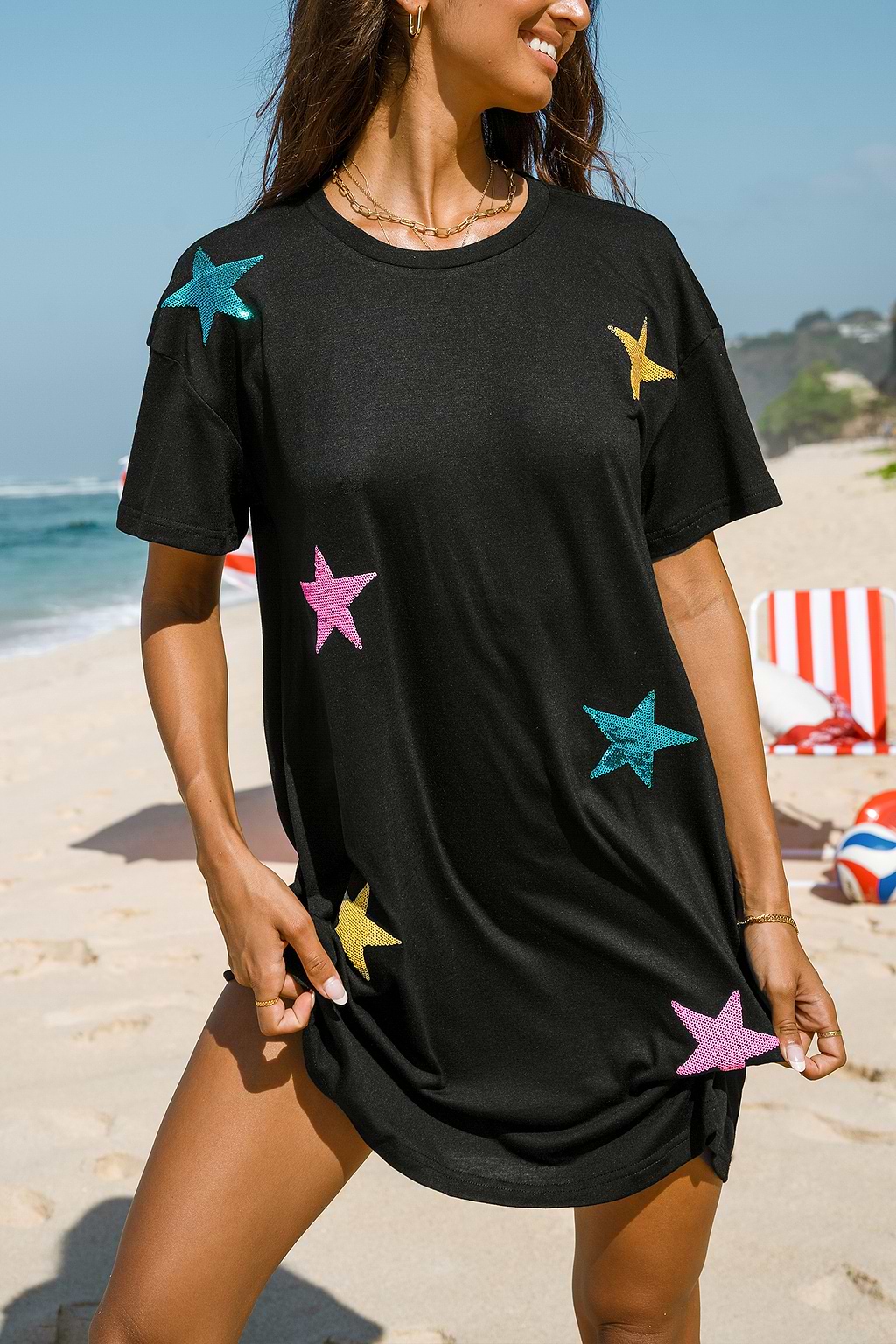 Sequin Star Embroidered Mini Dress