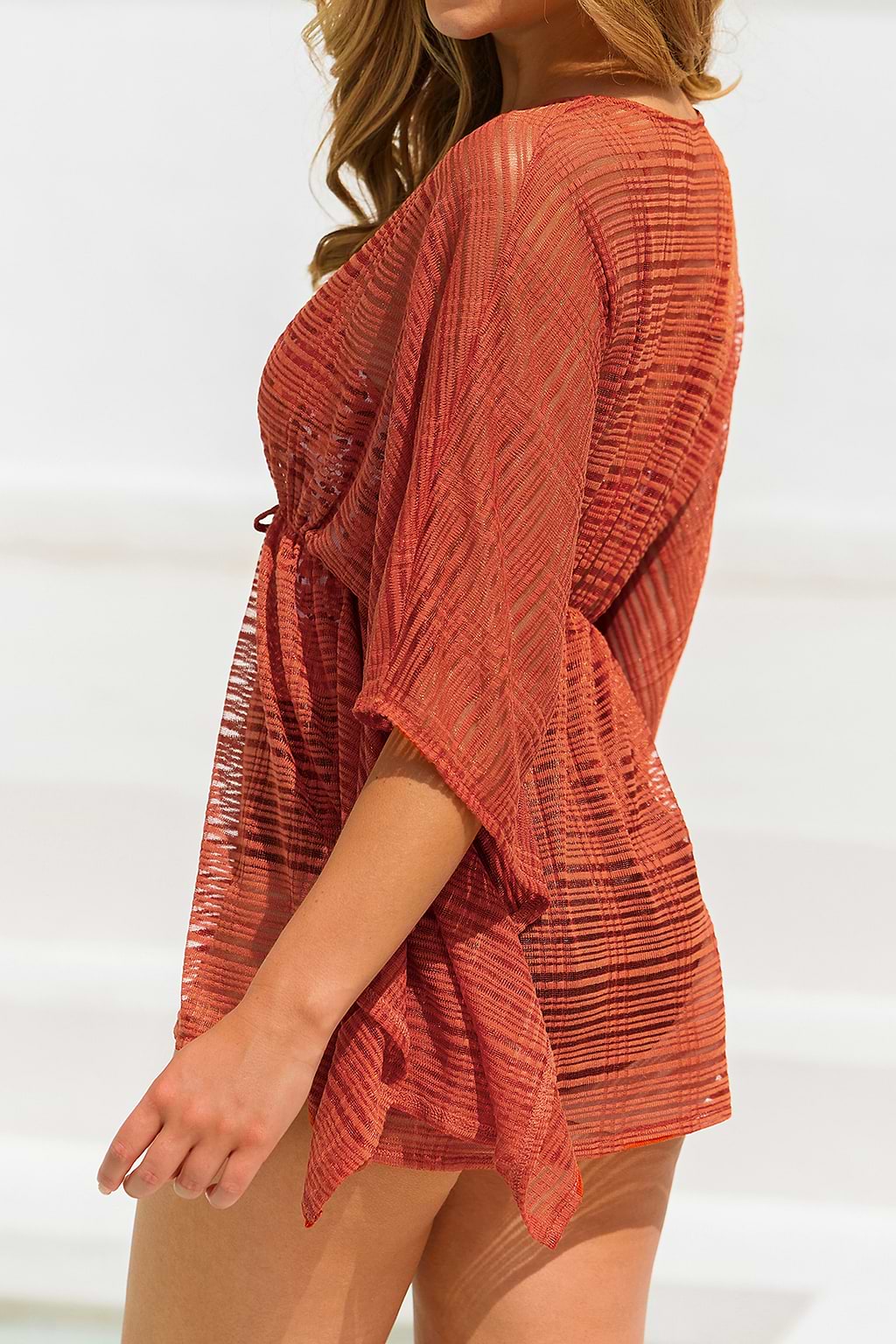 Striped Mesh Drawstring Cover-Up Dress