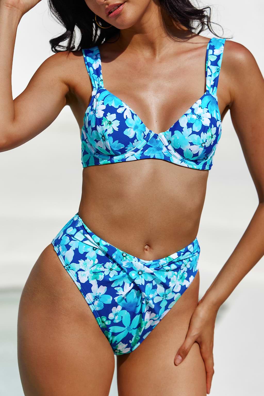 Graphic Cherry Blossoms Underwire Top & Twist Front Bikini Set