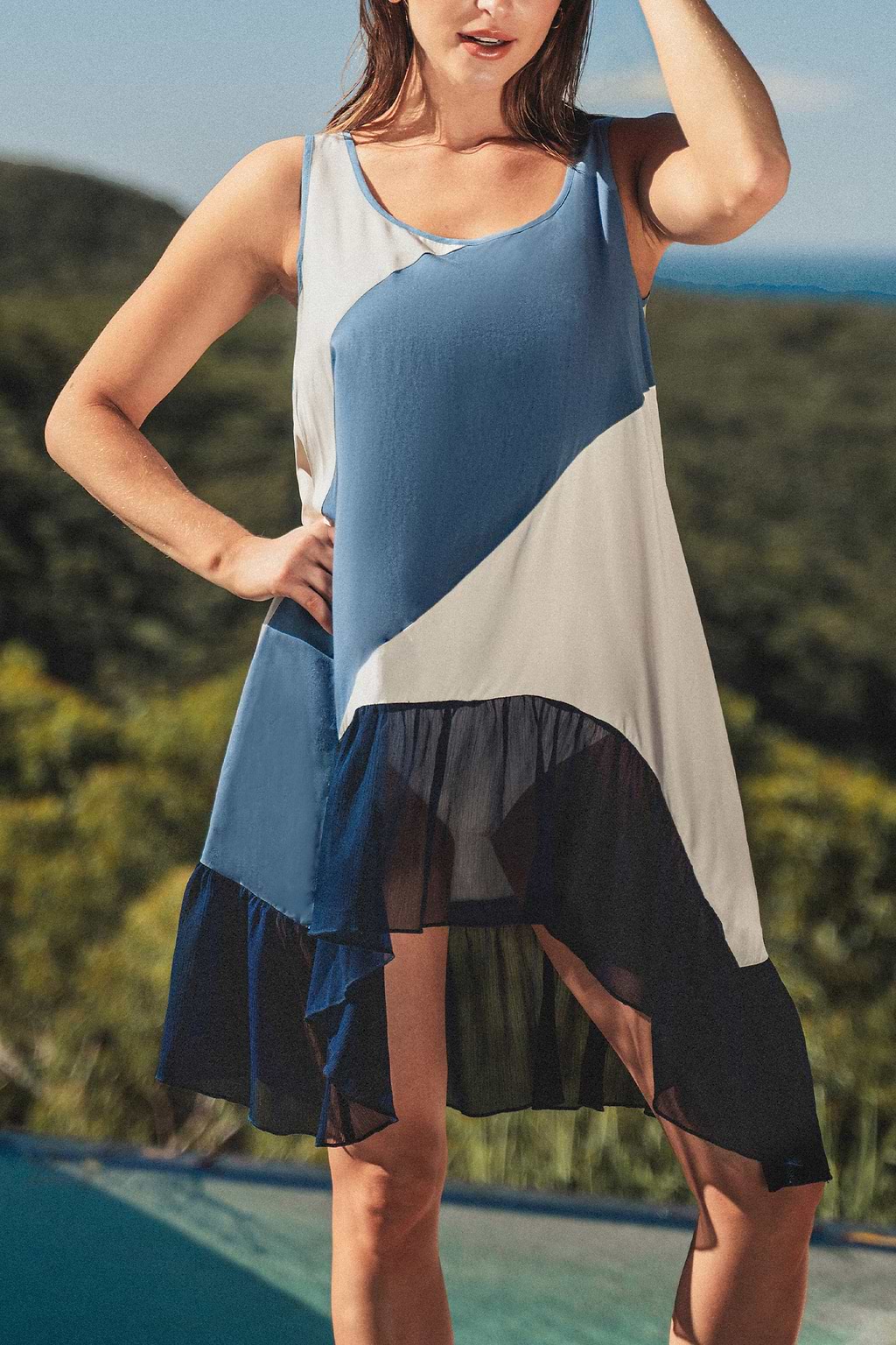 Colorblock Asymmetrical Hem Cover-Up Dress