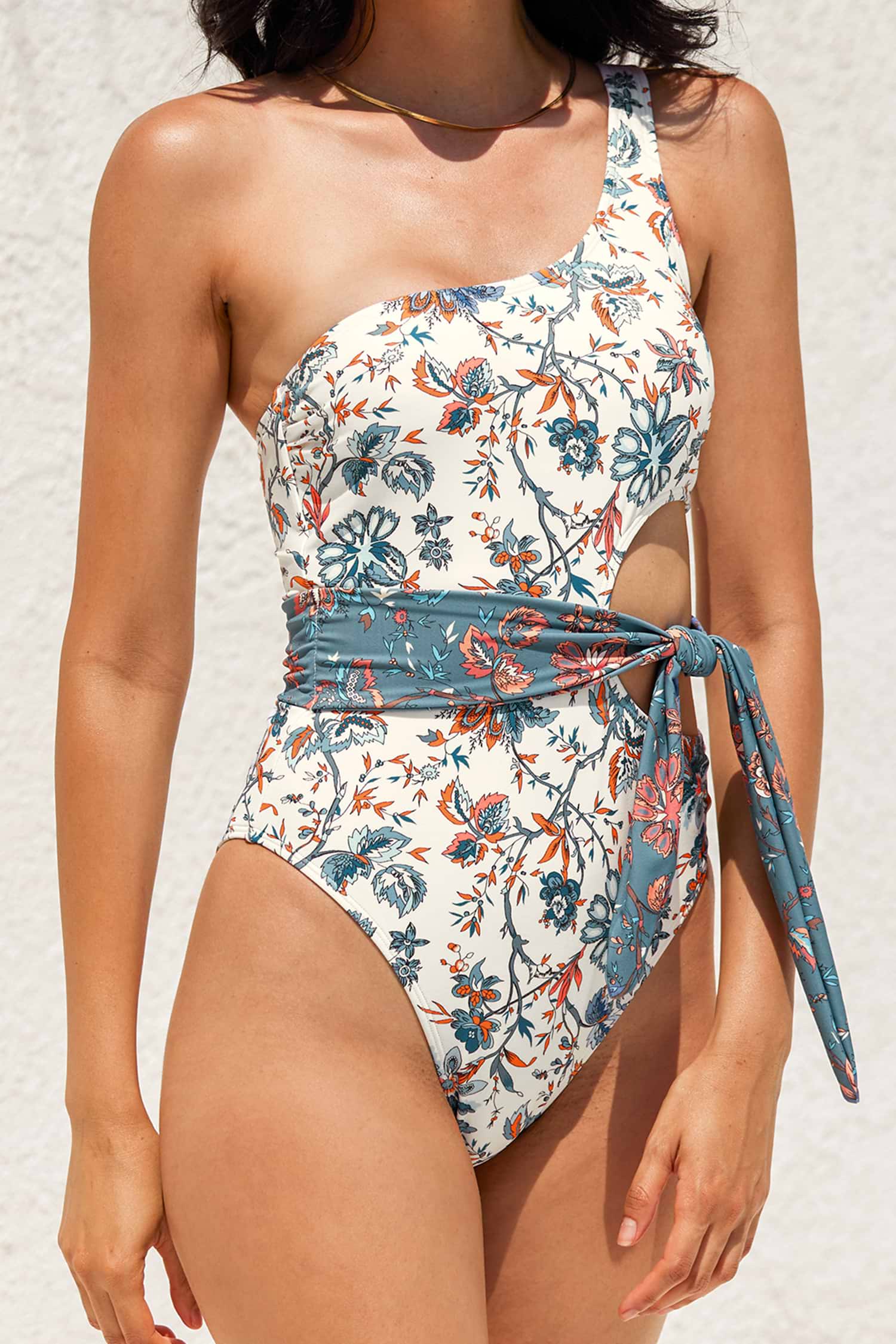 Tranquility Seaweed One Shoulder Sash One Piece Swimsuit