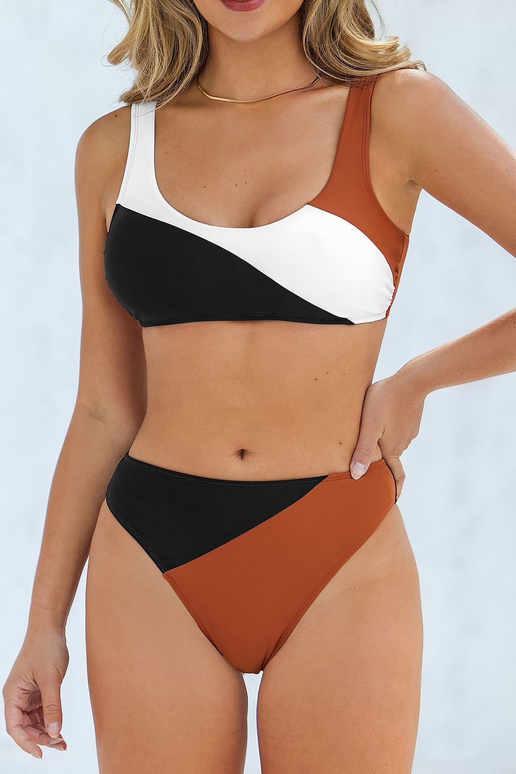 Colorblock Colombia Coast Scoop Bralette & High Waist Bikini Set