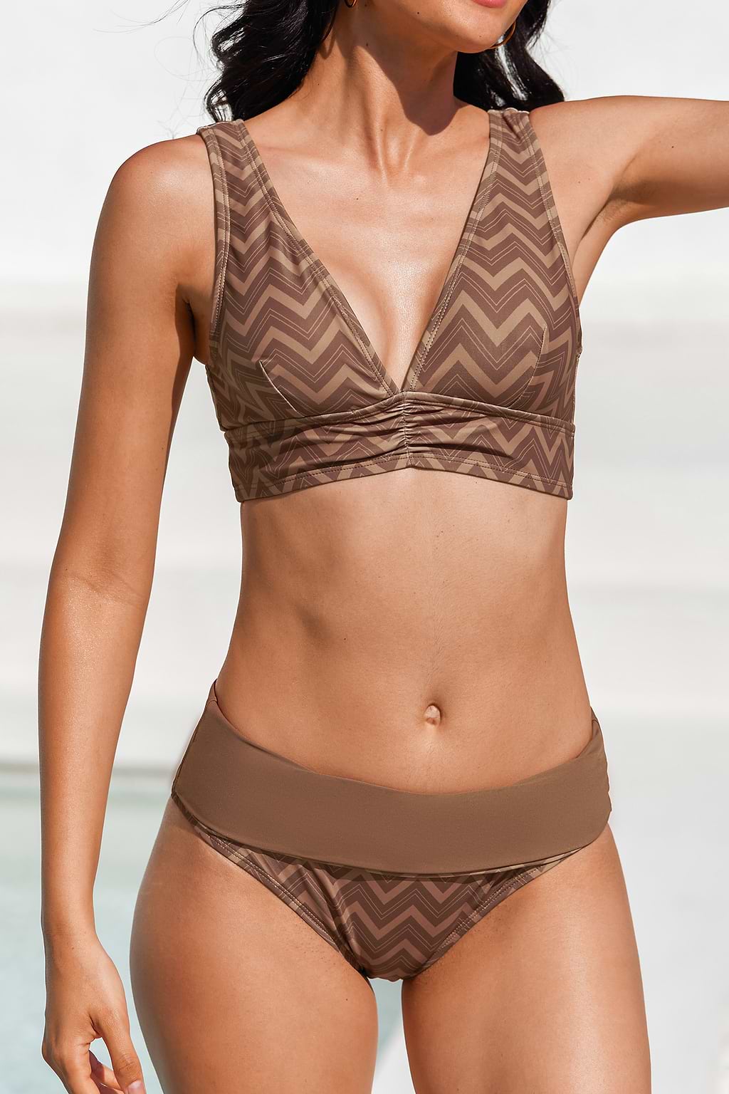 Zigzag Stripes V-Neck Bralette & Multi Way Bikini Set