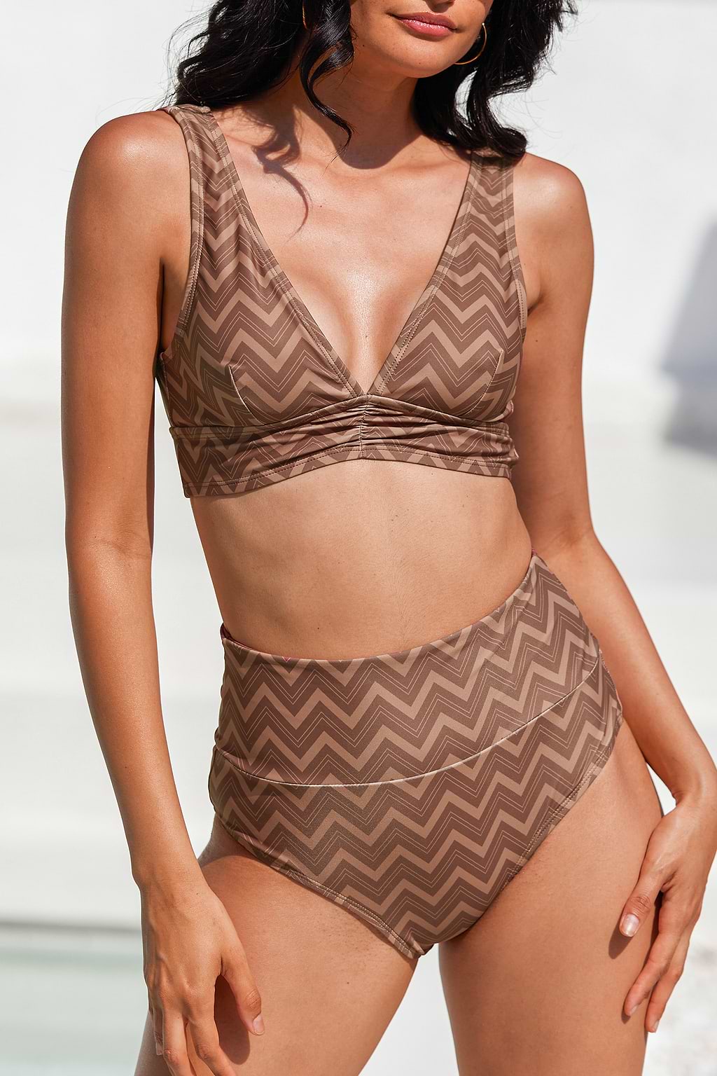 Zigzag Stripes V-Neck Bralette & Multi Way Bikini Set