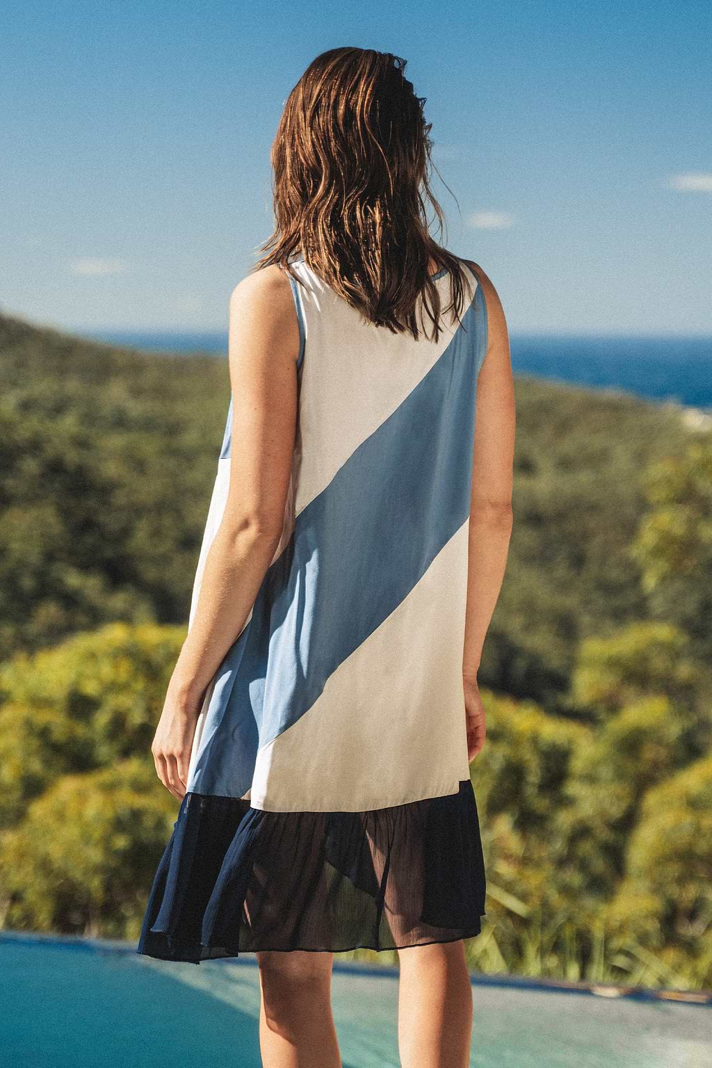 Colorblock Asymmetrical Hem Cover-Up Dress