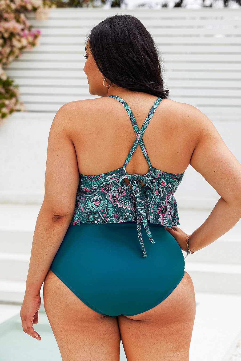 Summer Paisley Ruffled Tankini & Retro High Waist Plus Size Set