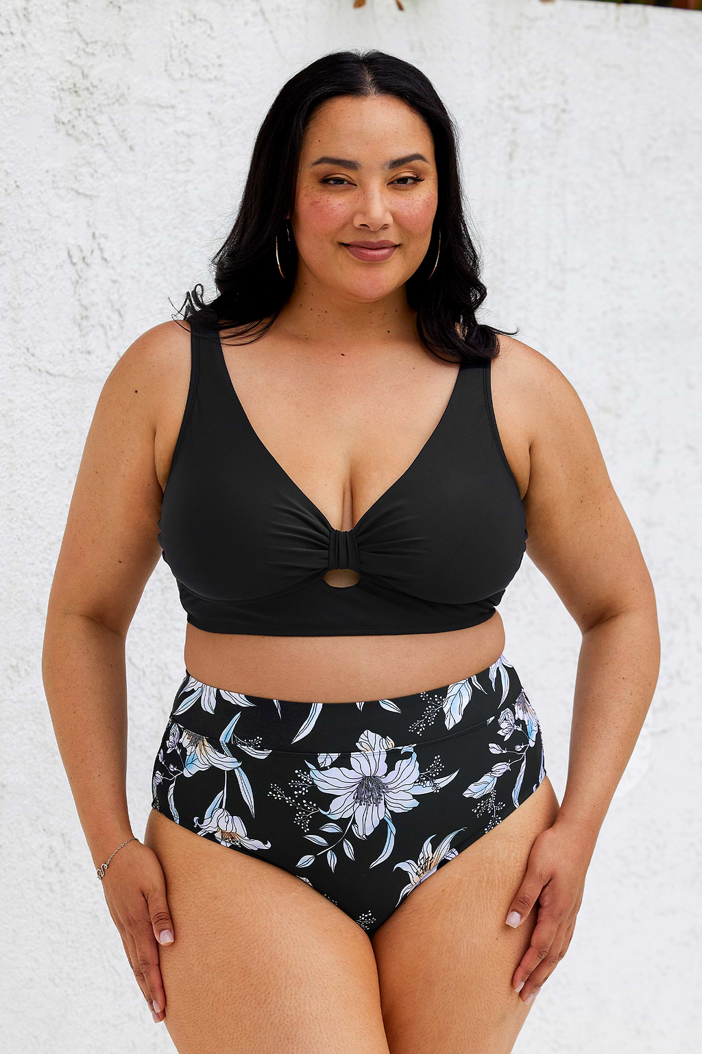 Elegant Daffodils Knotted Top & High Waist Plus Size Bikini Set