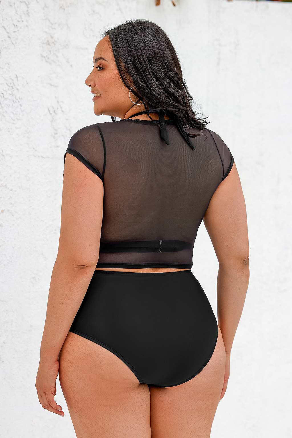 Night Blossom Mesh Top Triangle & High Waist Plus Size Bikini Set