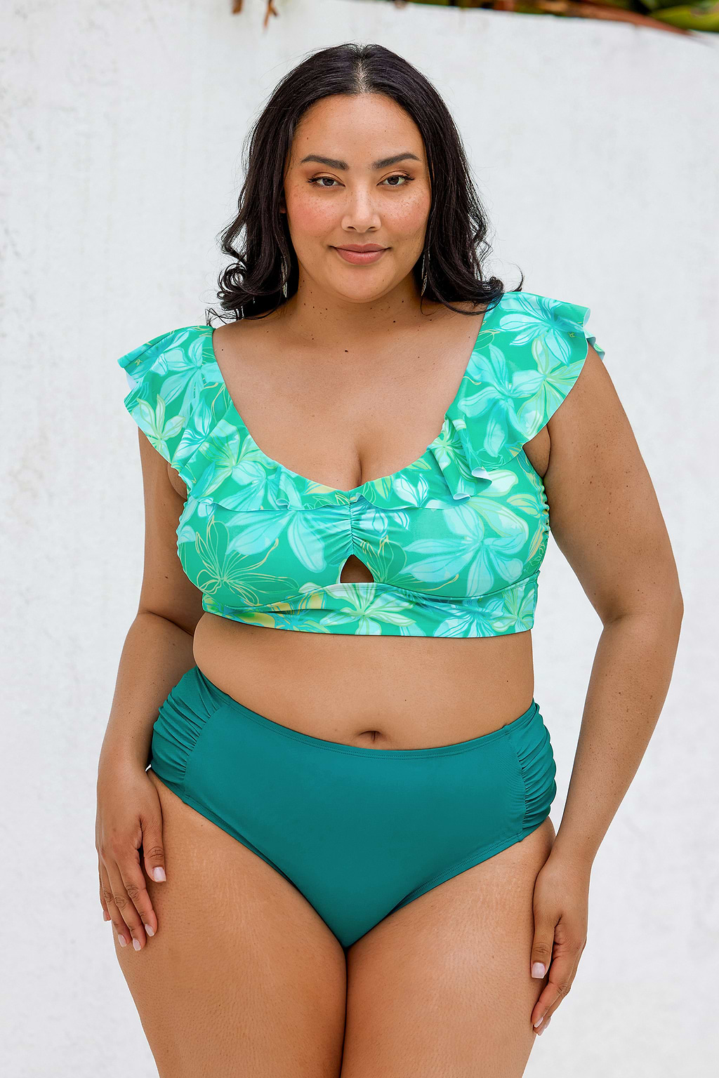 Magic Floral Ruffled Longline Plus Size Bikini Bralette