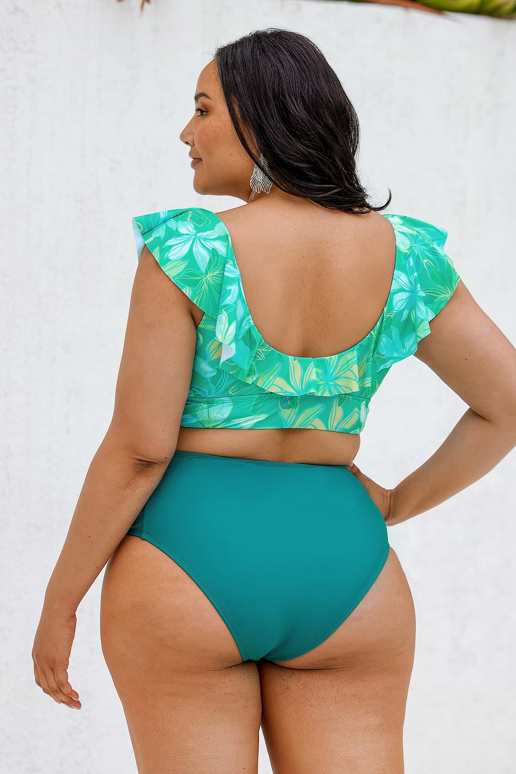 Magic Floral Ruffled Longline Plus Size Bikini Bralette