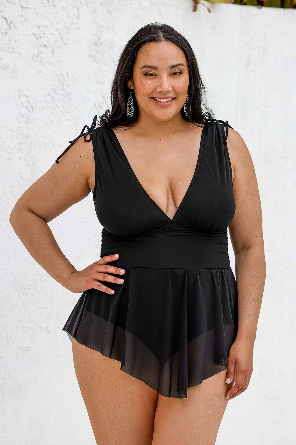 Emerge Mesh Draped Plus Size Swim Dress