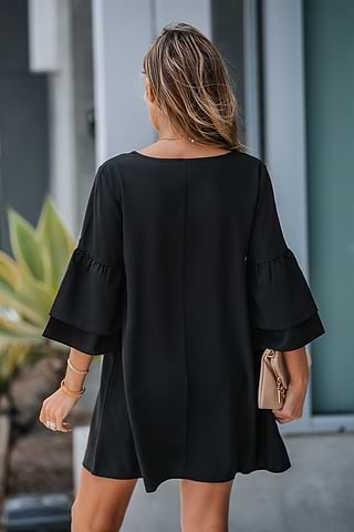 Robe courte à manches évasées et col en V à volants-Cupshe France