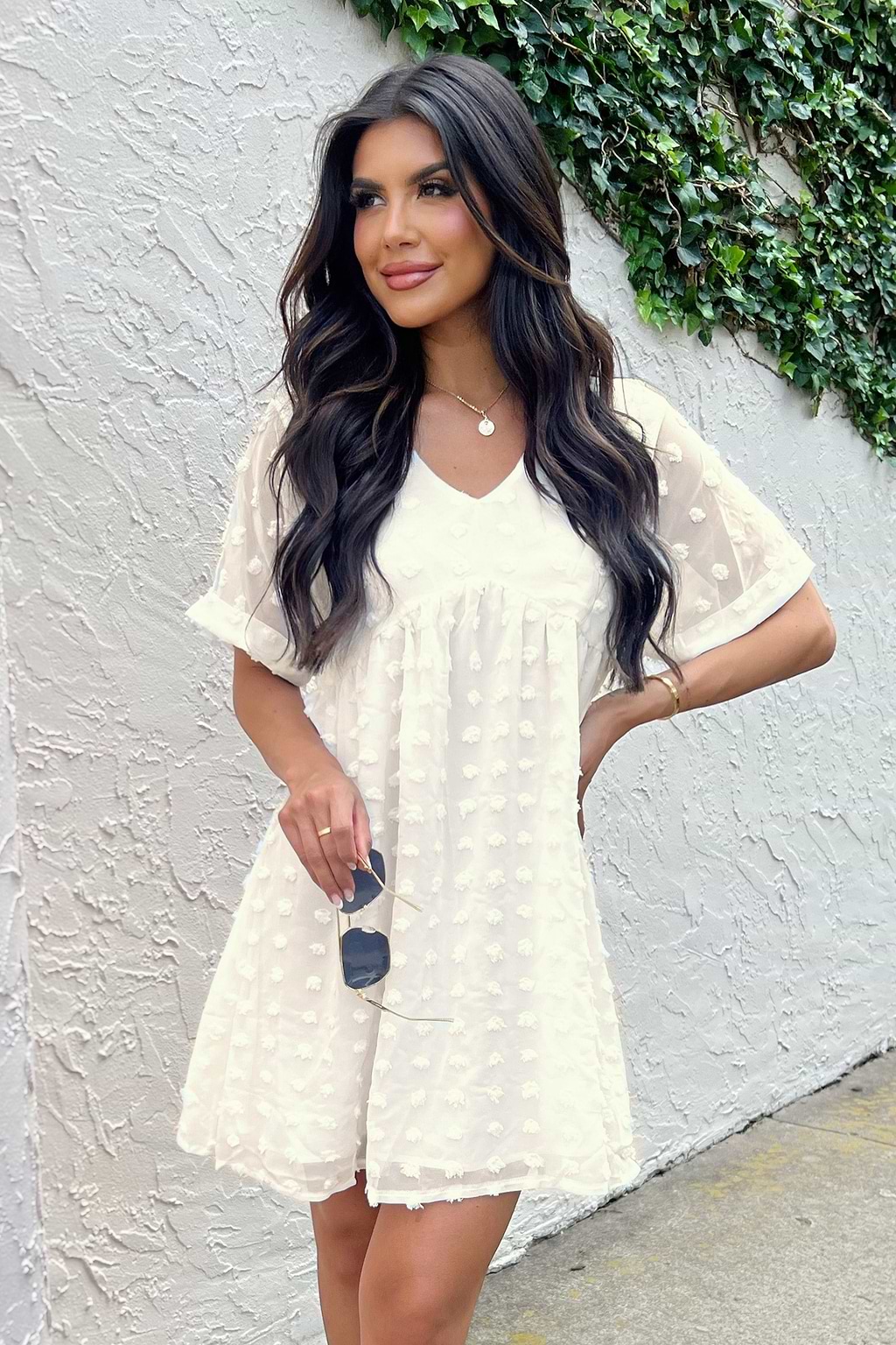 Honey Pot Clip Dot V-Neck Babydoll Dress