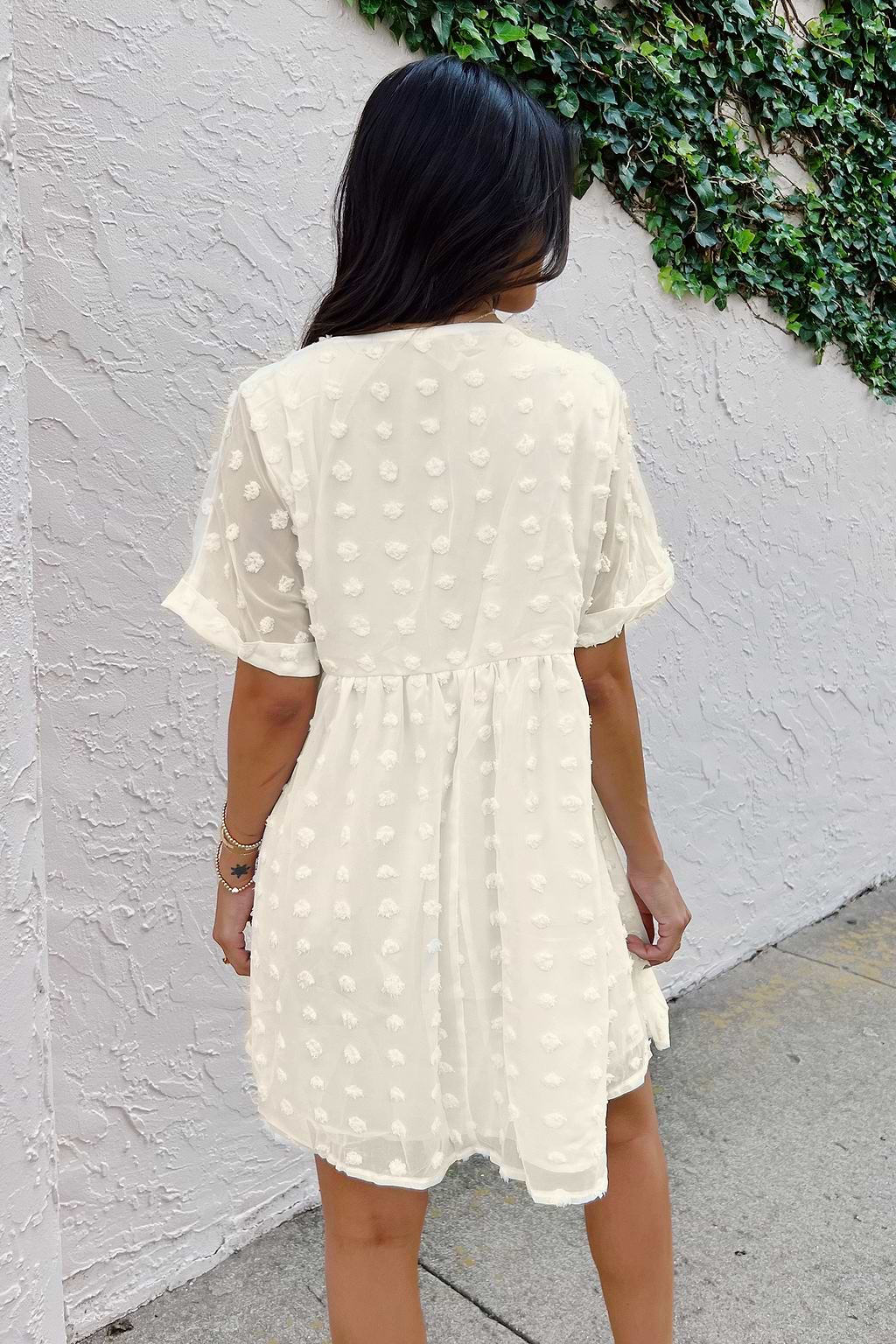 Honey Pot Clip Dot V-Neck Babydoll Dress