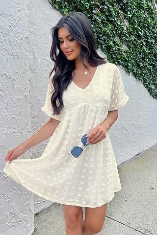 Honey Pot Clip Dot V-Neck Babydoll Dress