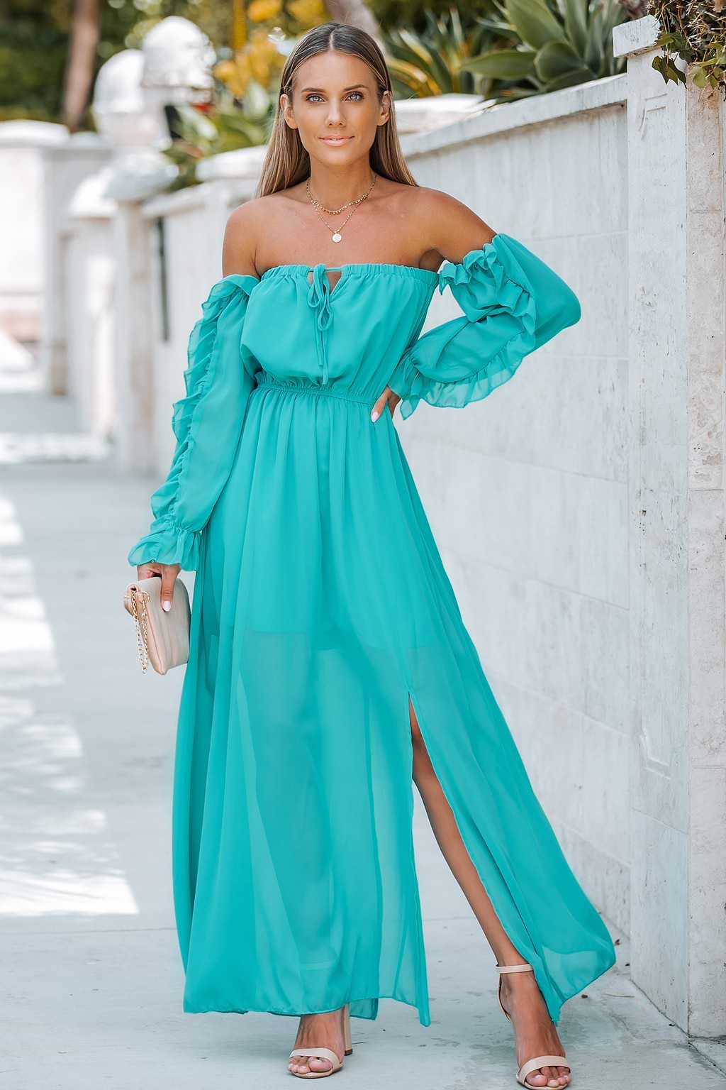 Leanna Ruching Off-Shoulder A-Shape Dress