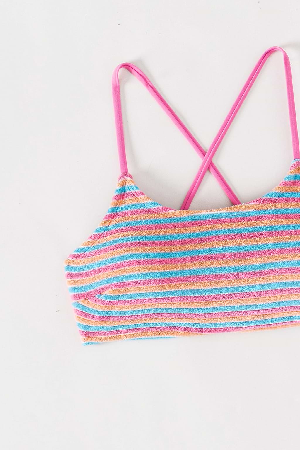 Gestreiftes Scoop-Top & freches Bikini-Set