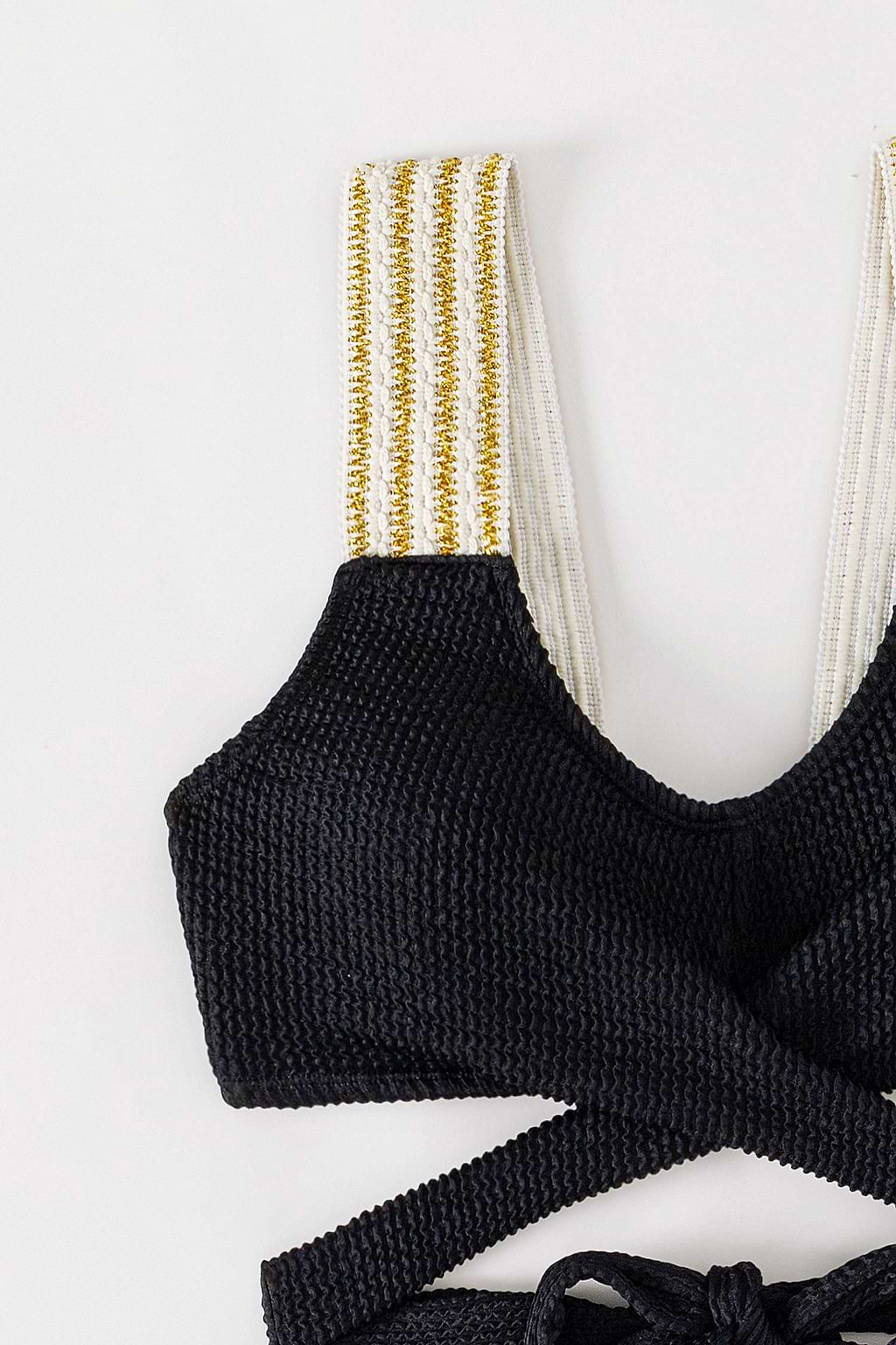 Metallic Striped Wrap Bralette & High Waist Bikini Set