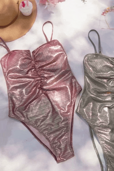 Shine Line Lurex V-Wire Ruched Cheeky One Piece Swimsuit