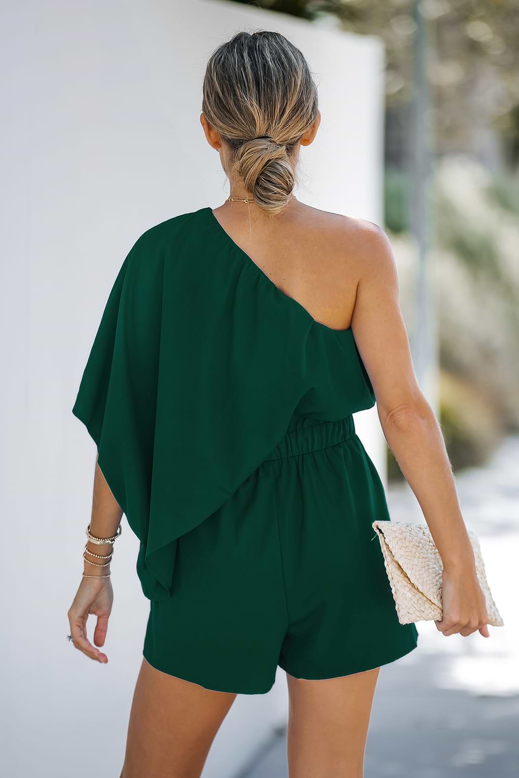 Olive Green One-Shoulder Romper