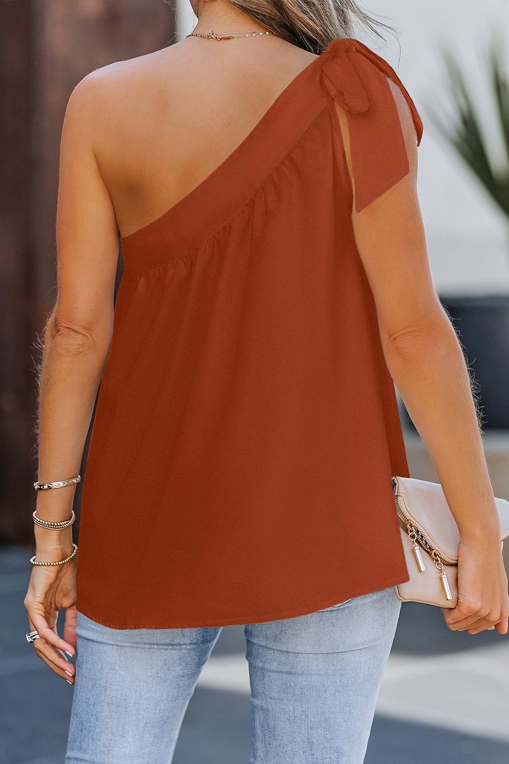 Crimson Bow One-Shoulder Top