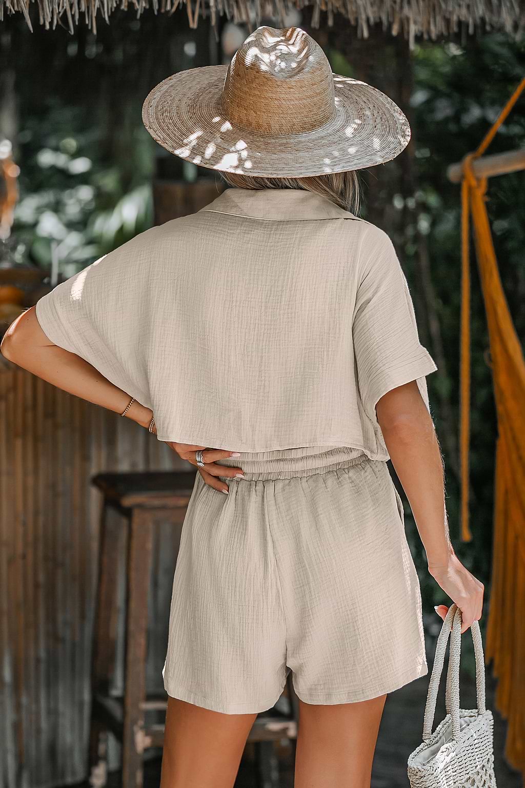 Drawstring Plunging V-Neck Romper