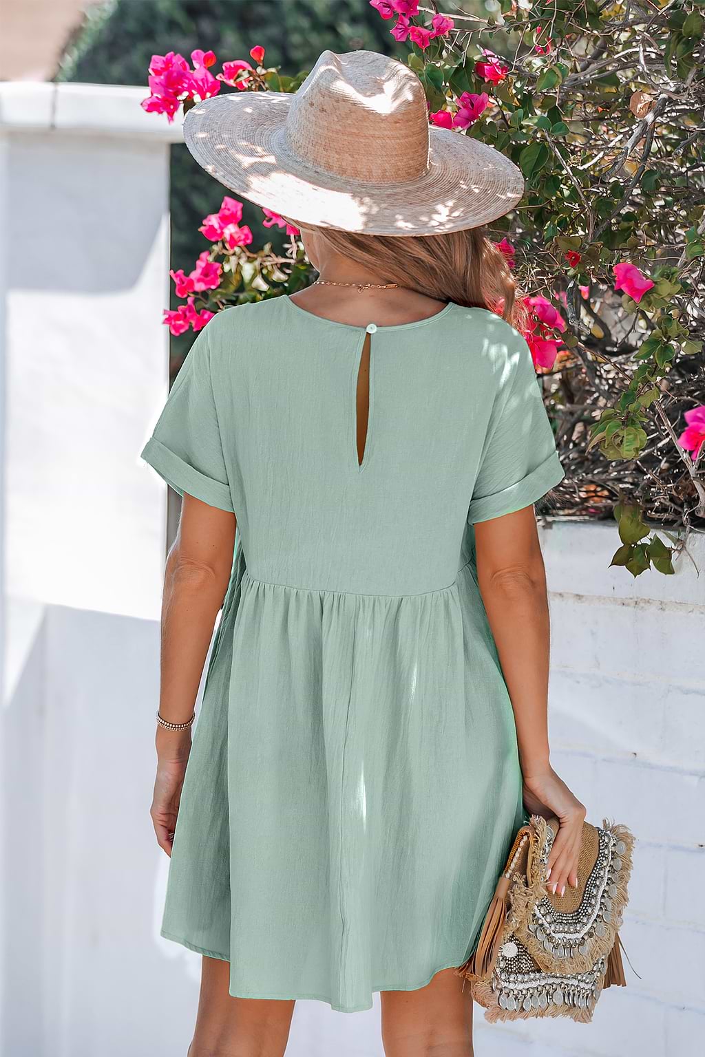 Mint Green V-Neck Babydoll Dress