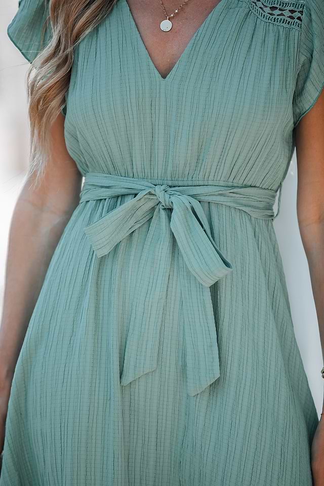 Belted Lace V-Neck Maxi Dress