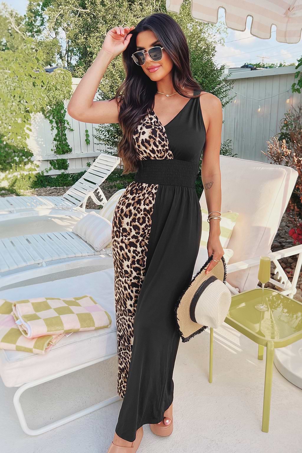 Leopard Print Two-Tone Maxi Dress