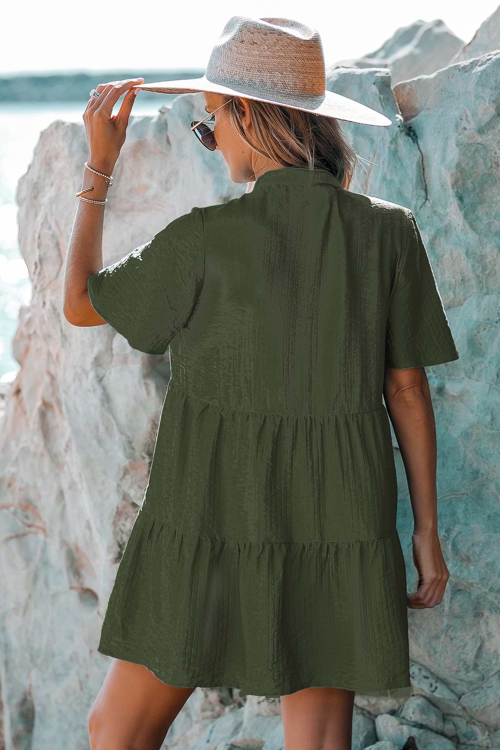 Plunging Neck Mini Cover-Up Dress