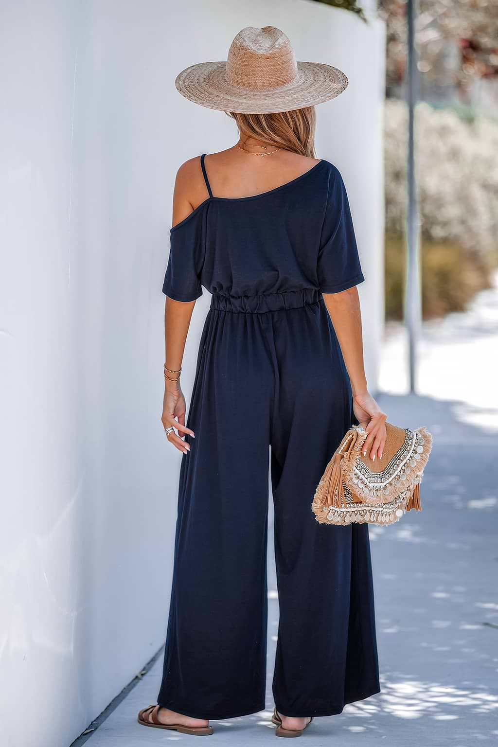 Midnight Blue Open-Shoulder Jumpsuit