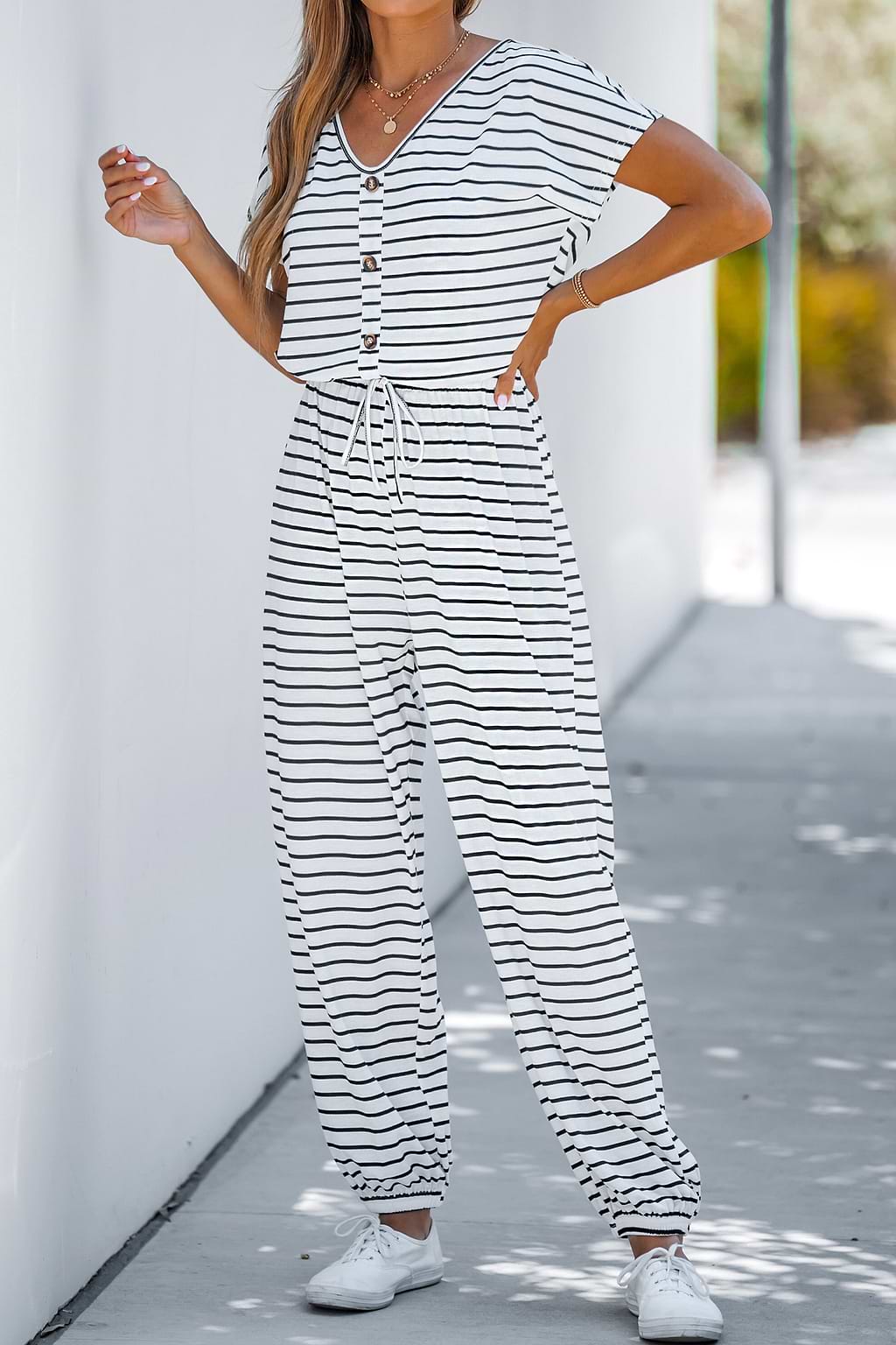 Striped Drawstring Jogger Jumpsuit