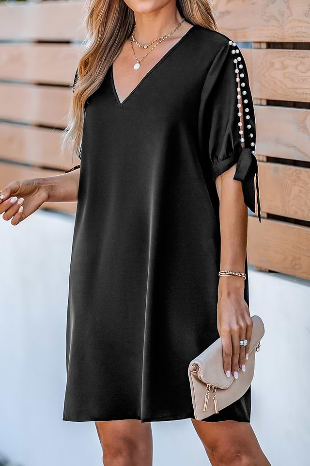 Faux Pearl Bow Tie Mini Dress