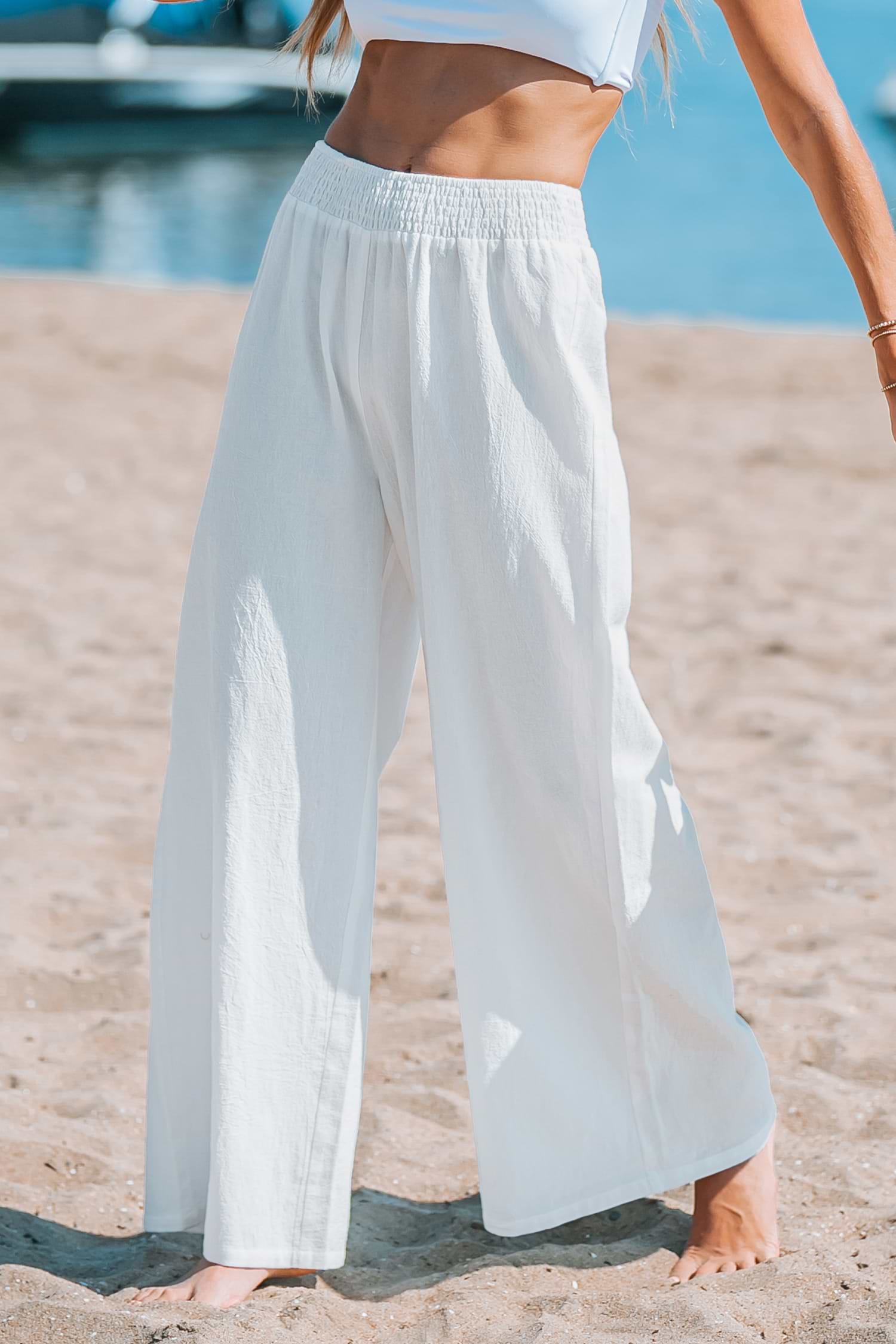 【CUPSHE】コントラストヘムカバーアップパンツ★国内発 Sunshine Smocked Cover-Up Pants
