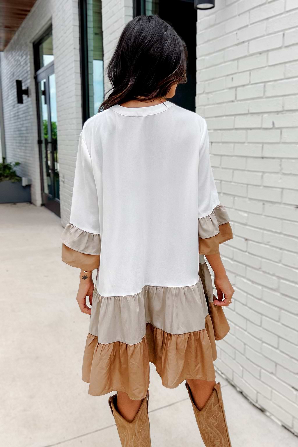 Ruffled V-Neck A-Shape Dress