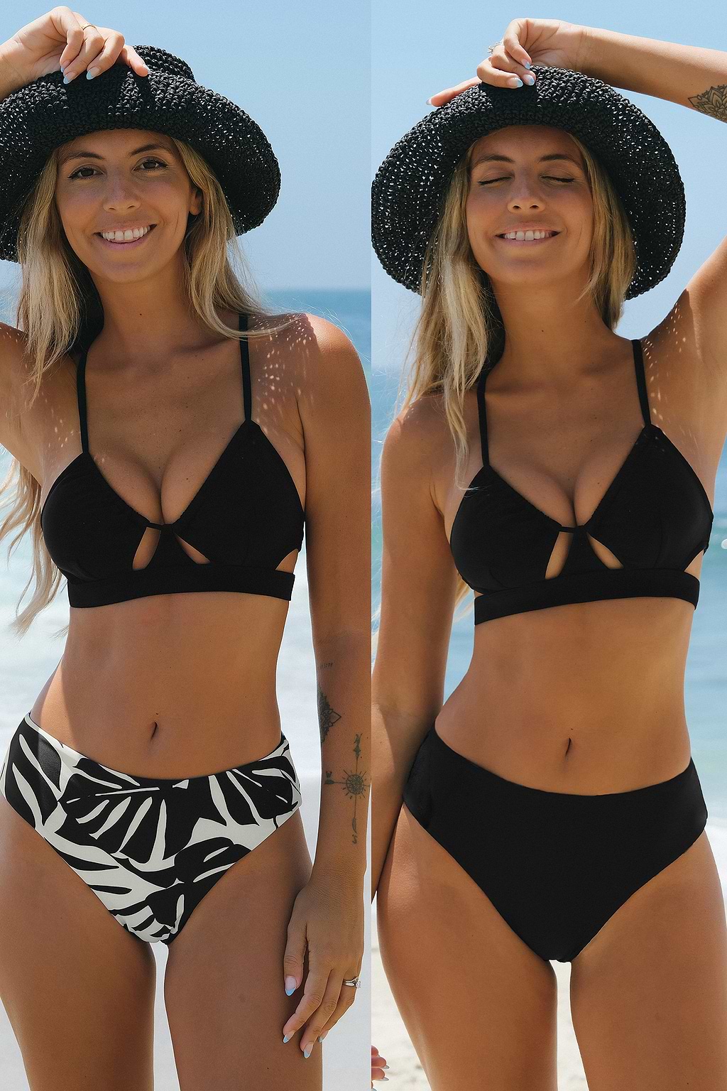 Recycled Nature Verse Cutout Cross Back Top & Mid Rise Reversible Bikini Swimsuit