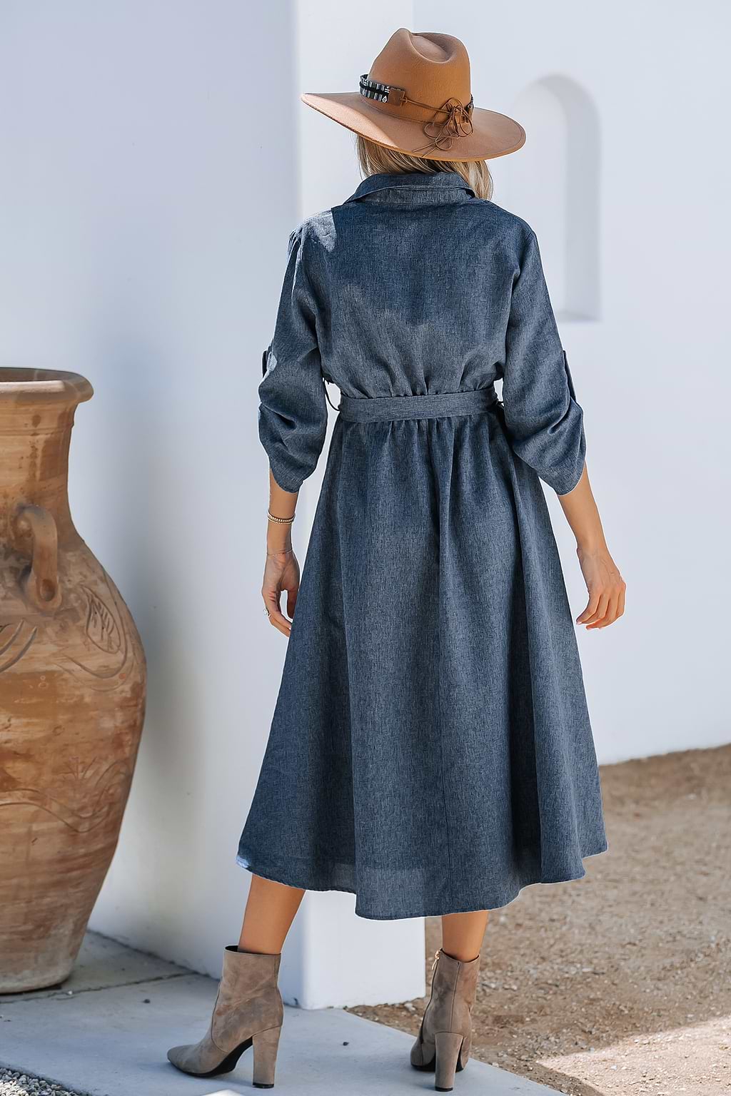 Belted Buttoned Midi Dress