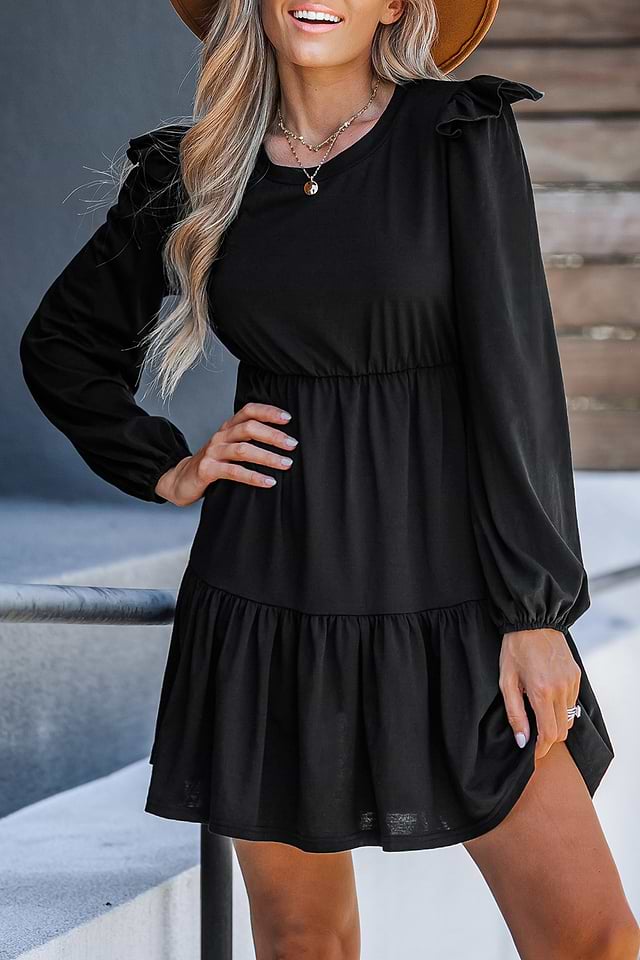 fitted lace wedding dress Claribel Black & White Lace Long-Sleeve Mini Dress With Ruffle Hem – Club L  London main image 1