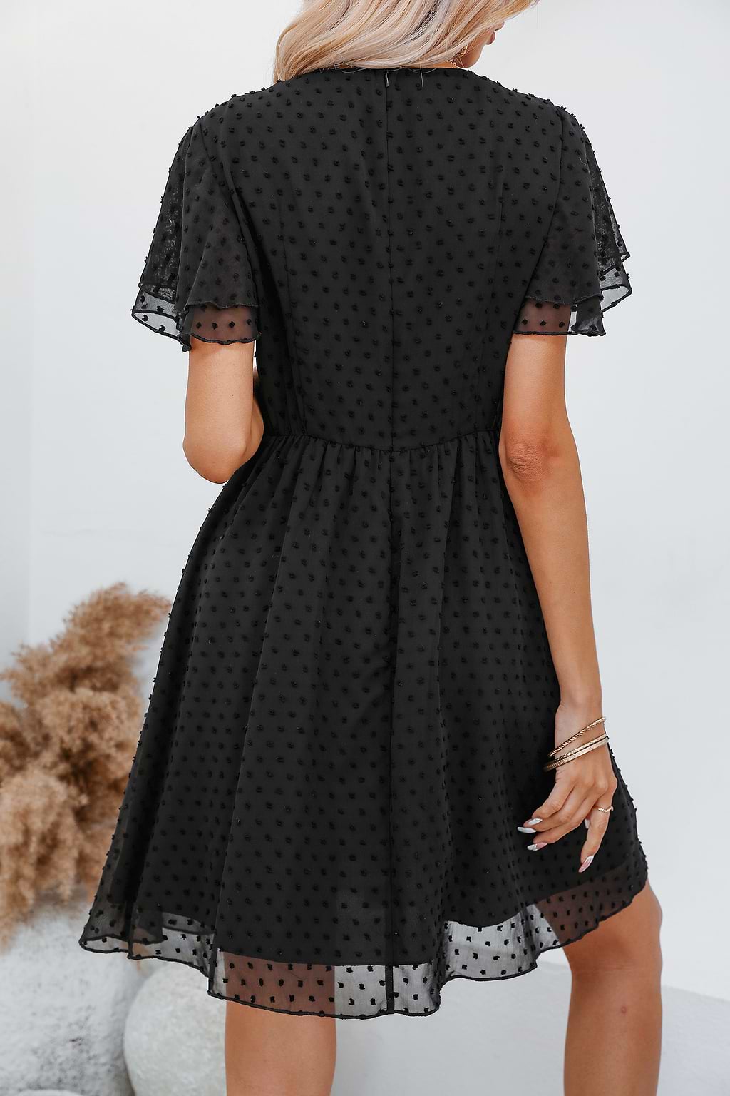 Freedom Beach Embroidered Floral Clip Dot Dress