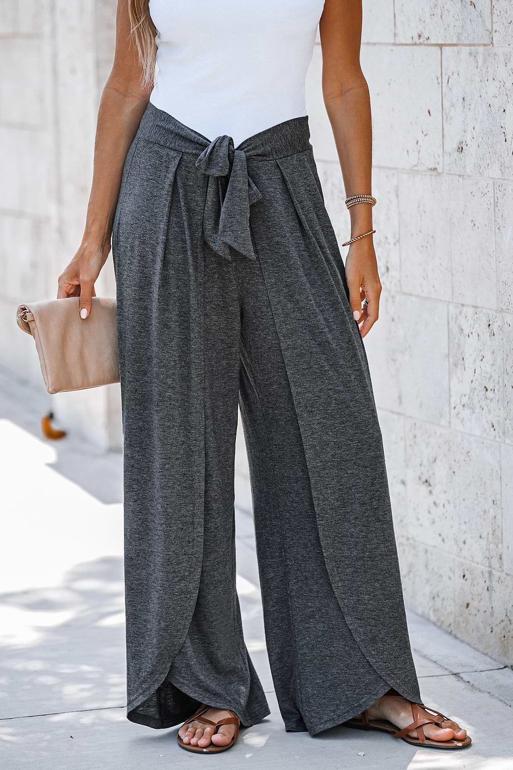 Knotted Sash Belt Wide-Leg Pants