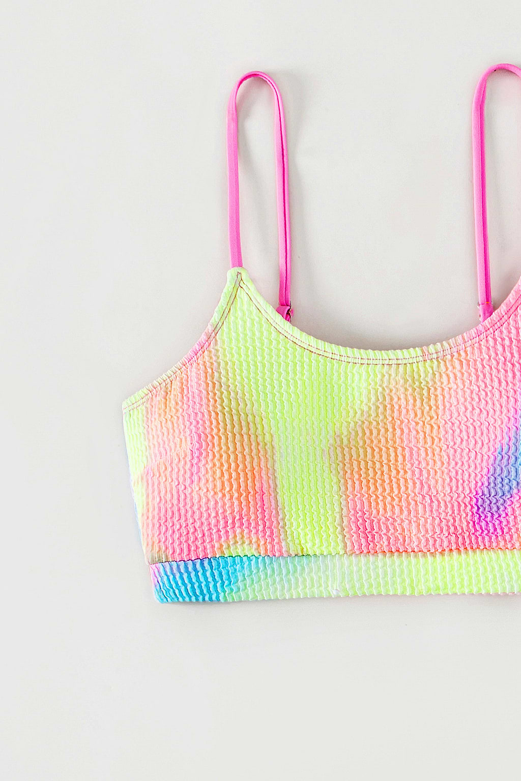 Tie-Dye Wash Textured Scoop Neck Top & High Waist Bikini Set
