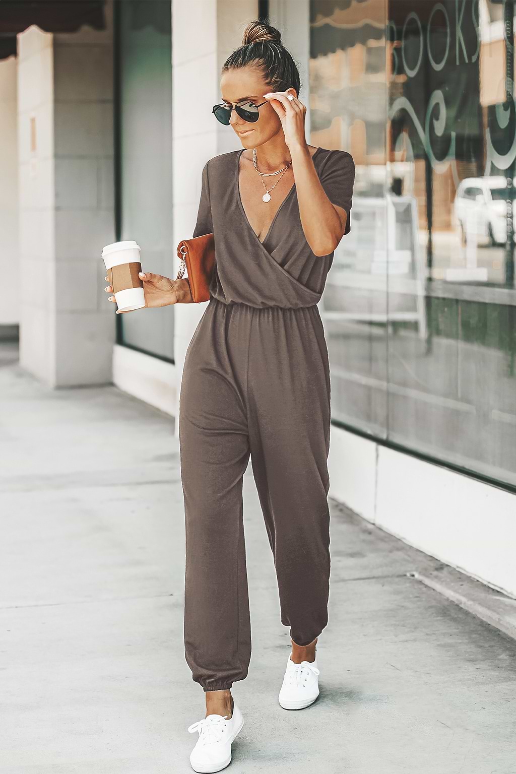 Heathered Knit Drawstring Jogger Jumpsuit