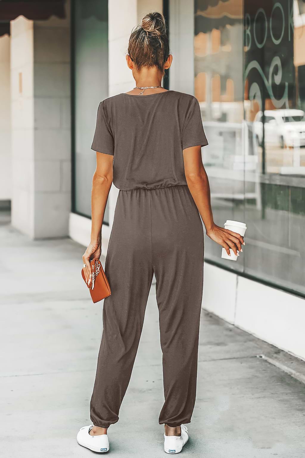 Heathered Knit Drawstring Jogger Jumpsuit