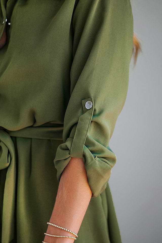 Olive Belted Mini Shirt Dress