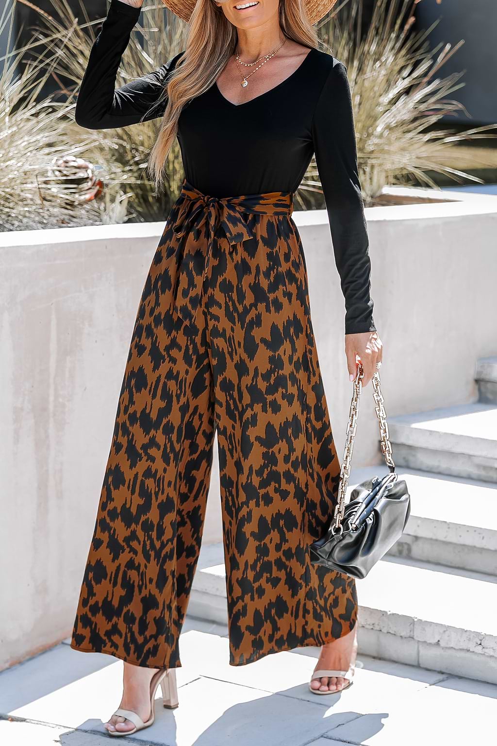 Belted Abstract Print Jumpsuit