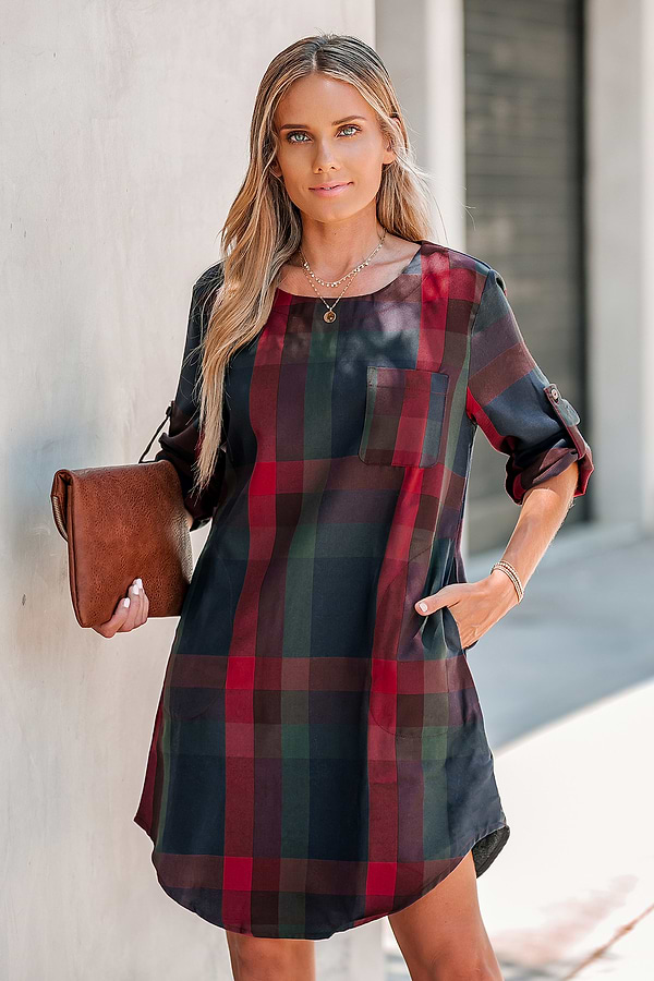 lady leisure plaid dress style:casual shirts
