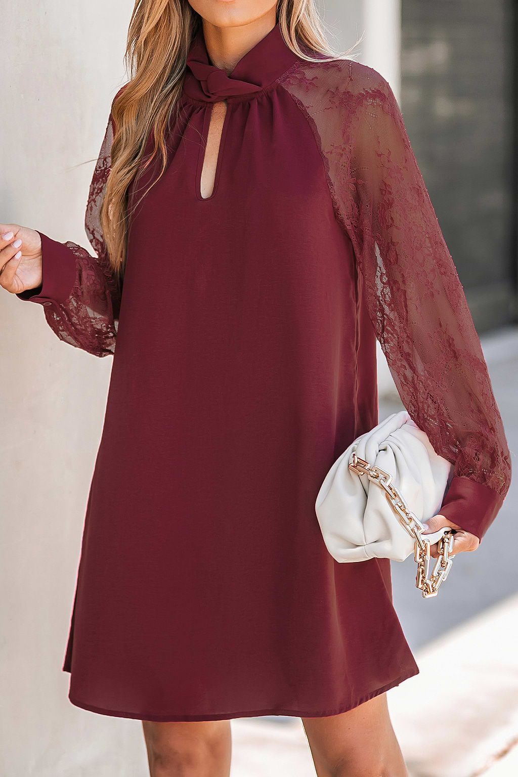 Lace Cutout Mock Neck Mini Dress