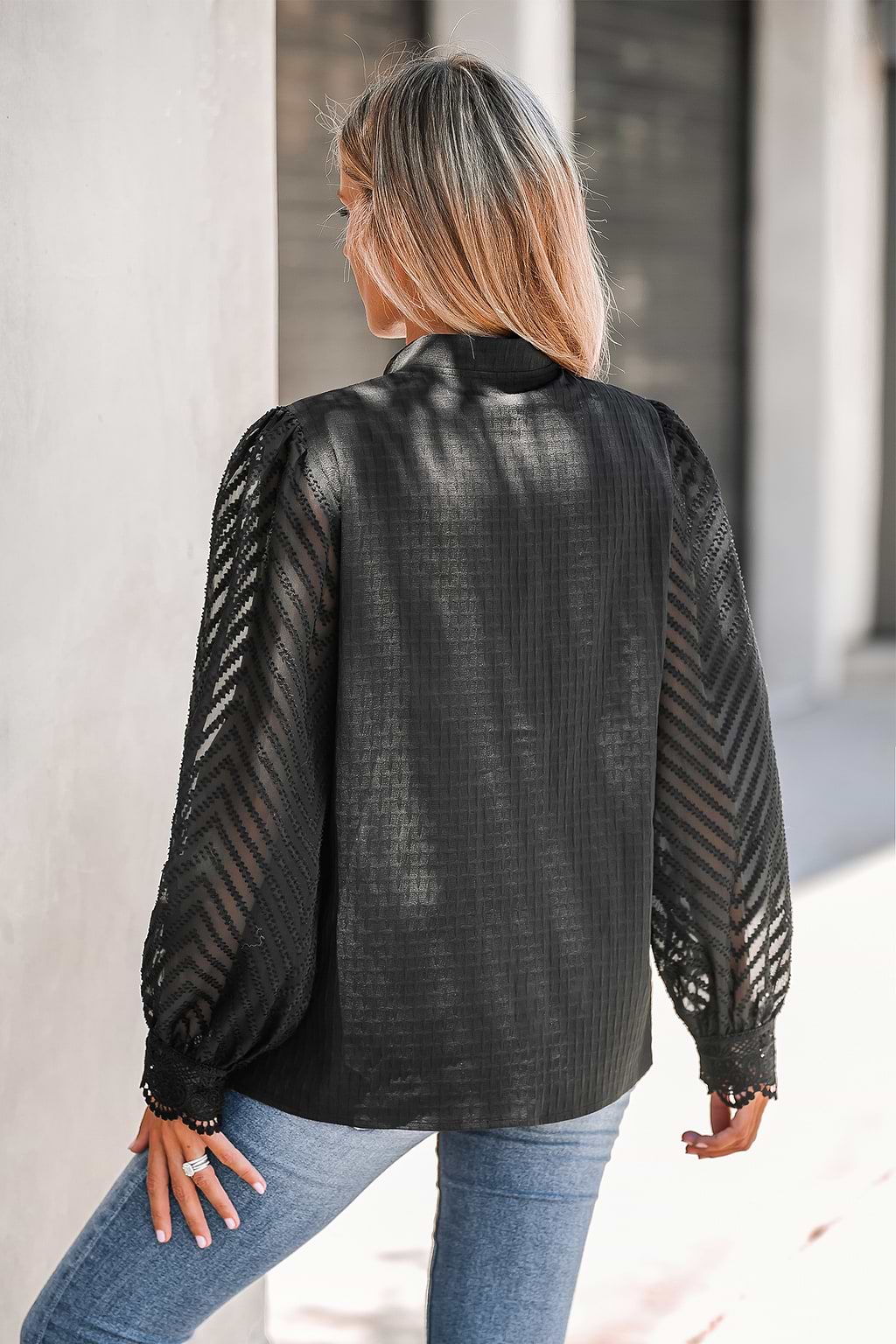 Chevron Lace Sheer V-Neck Top