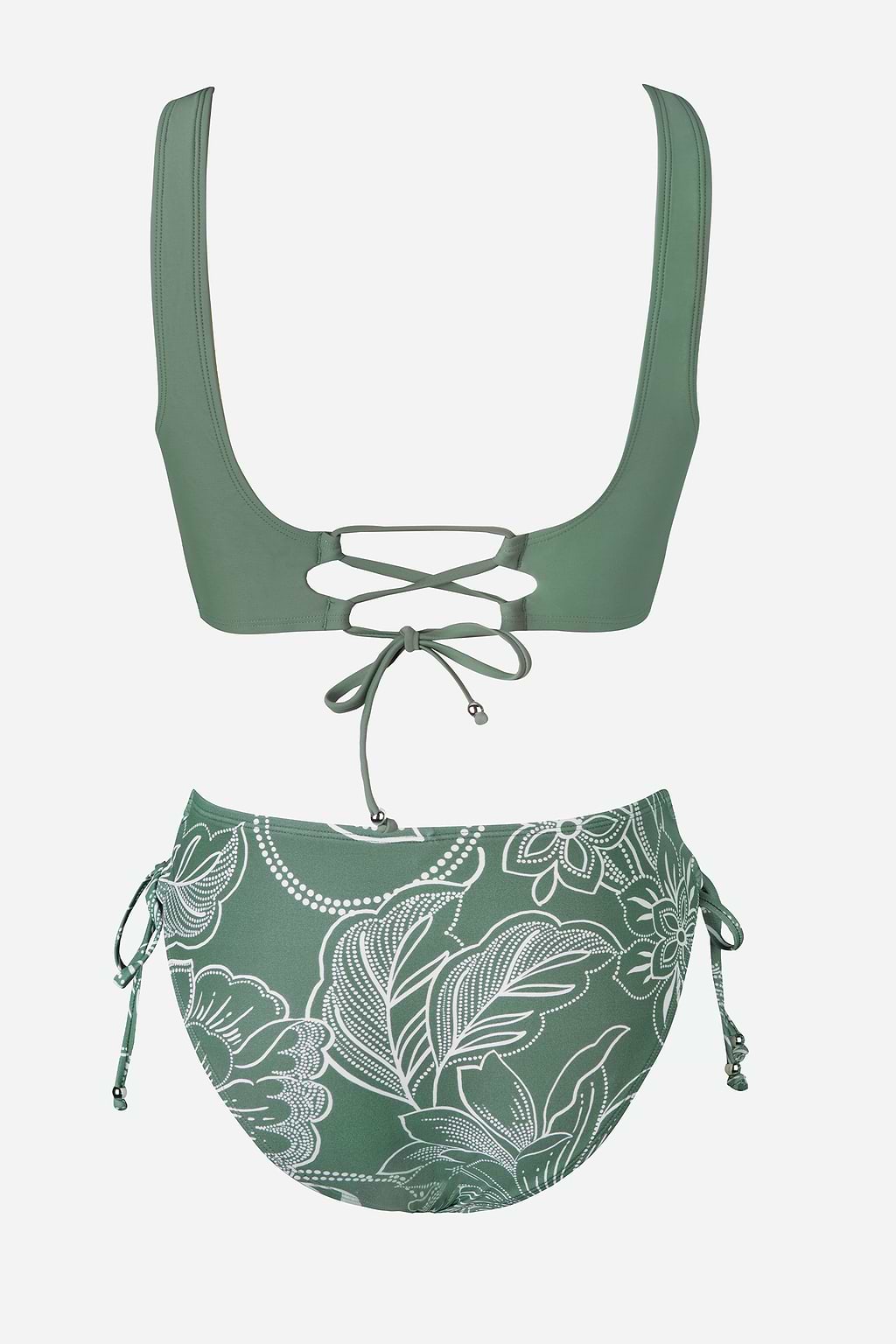 Green Tropical Floral Back Tie Bralette & Tie Side Bikini Set