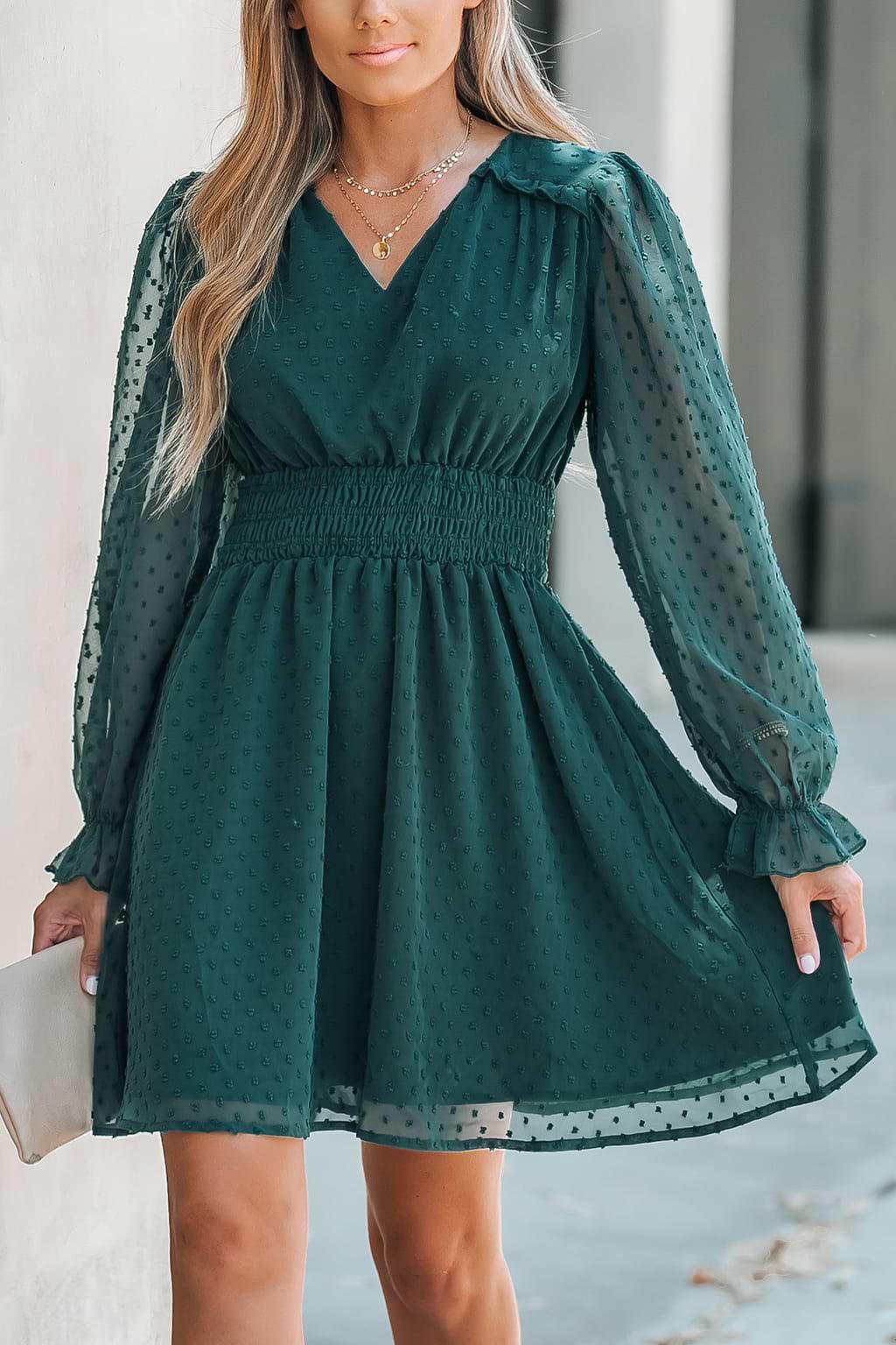 Clip Dot Smocked Mini Dress